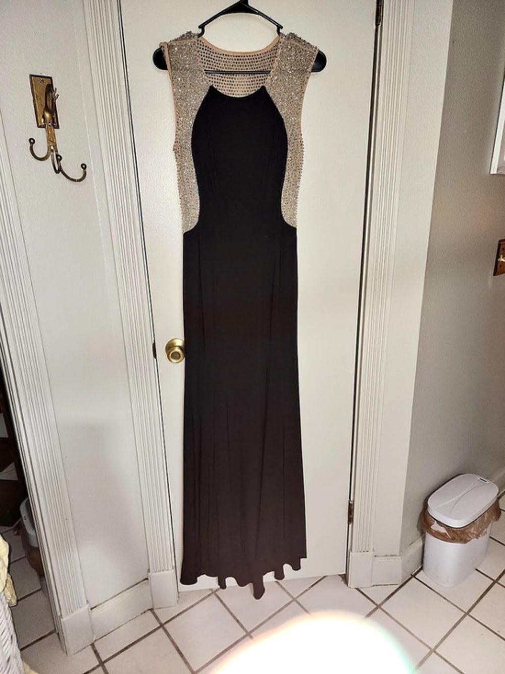 Xscape Embellished Maxi Dress in Black & Gold Sophisticated Chic